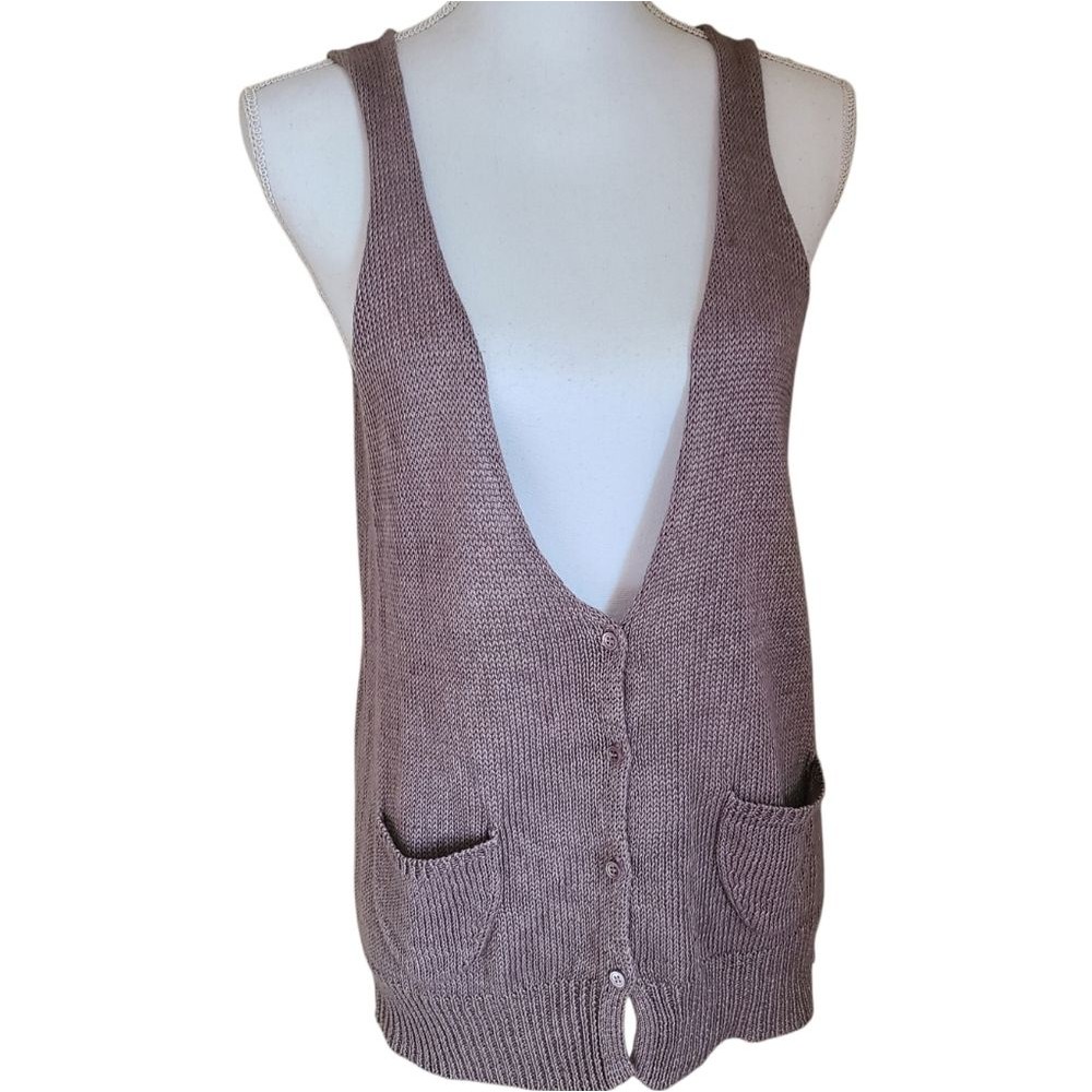 Poetry 100% Linen Button Up Sweater Vest Lavender Grey Size 8